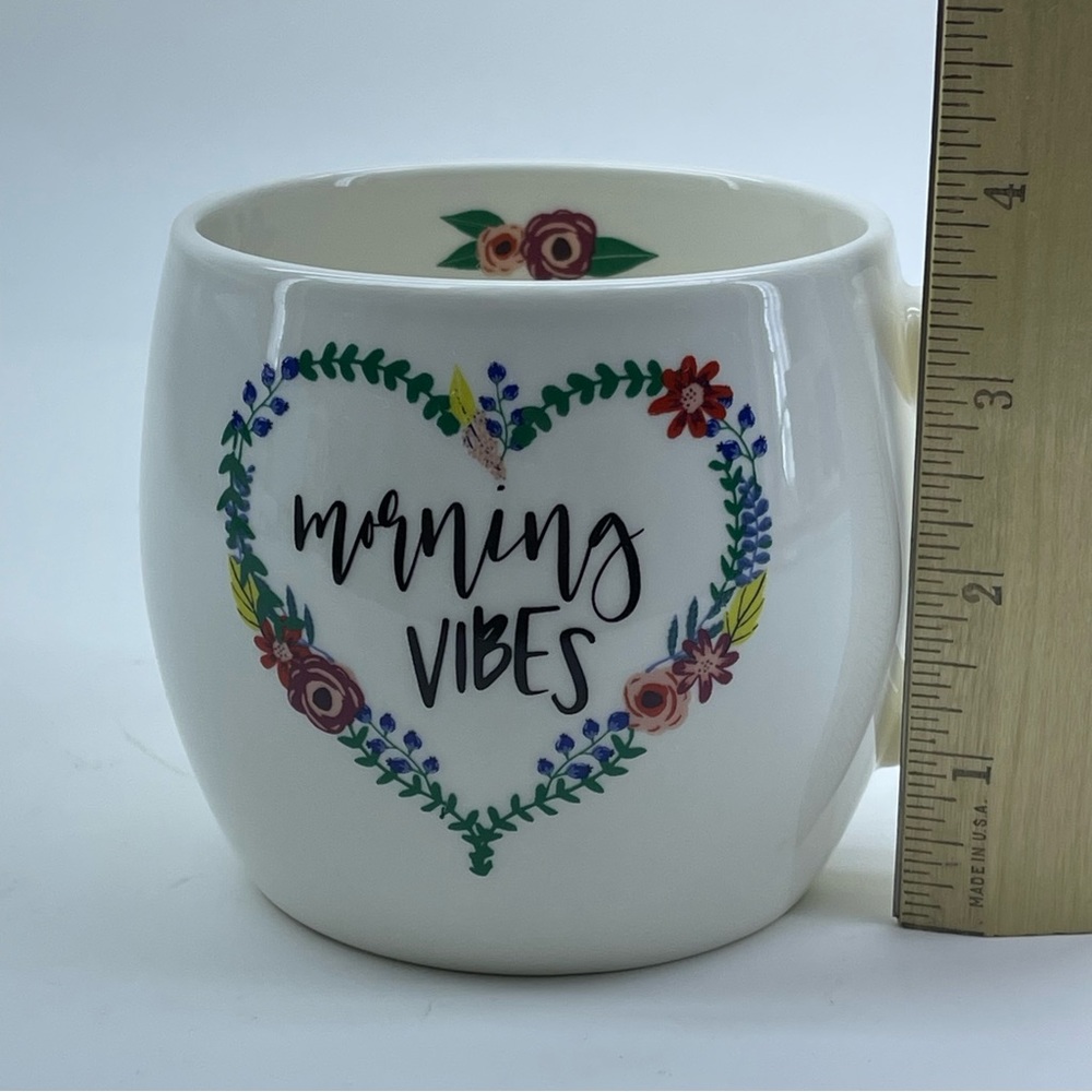 Opal House “Morning Vibes” Stoneware Mug Heart Floral Wreath Flowers Boho Gift - Picture 7 of 8